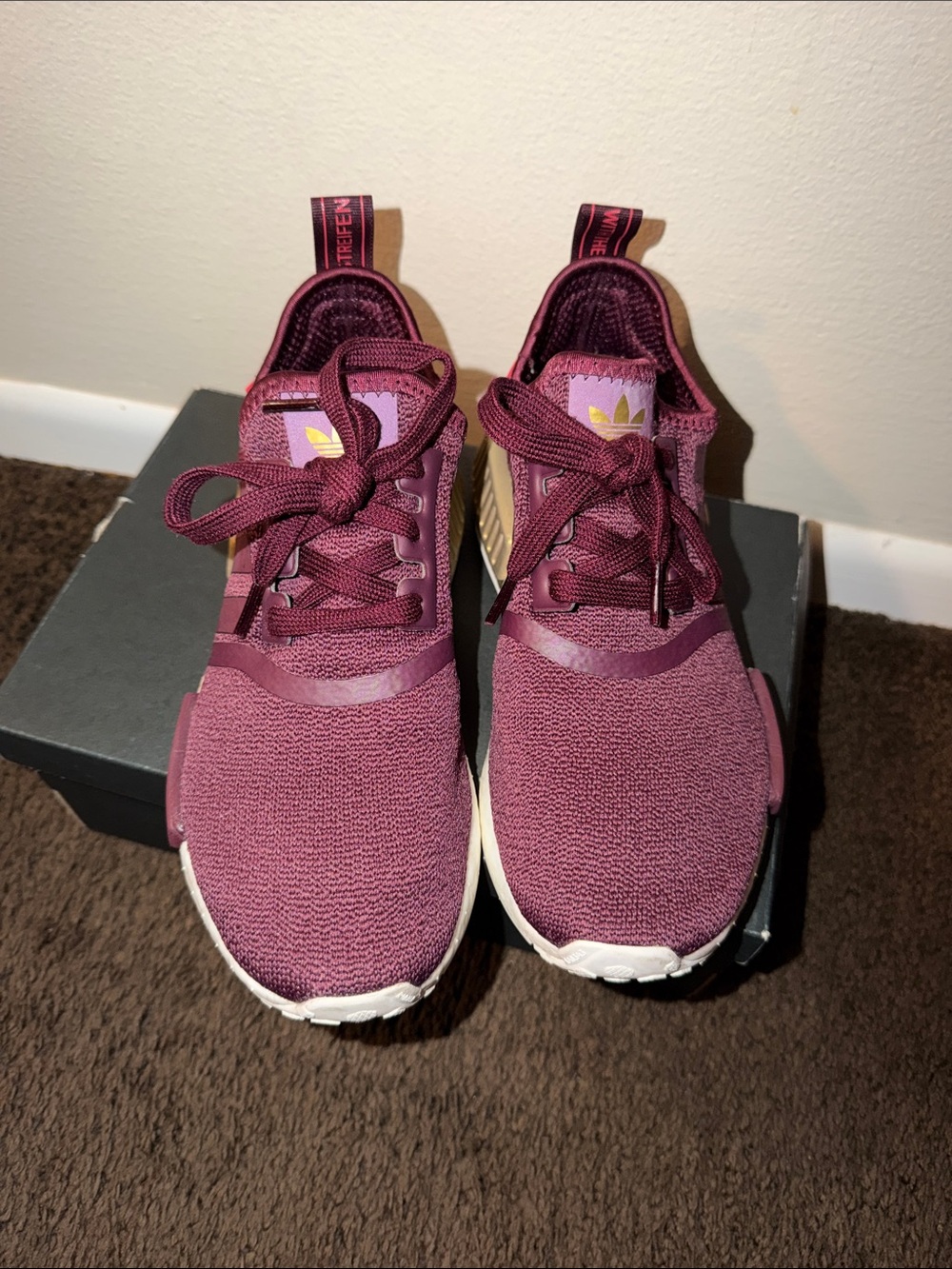 Adidas WNMD R1 Lace-Up Sneakers in Burgundy